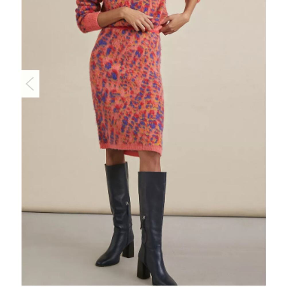 Maeve Anthropologie Holly Sweater Skirt Pencil Alpaca‎ Wool Orange Red Fuzzy XS